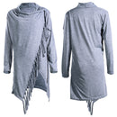 Women Long Sleeve Irregular Cardigan Loose Outerwear Tassel Tops Coat GrayL