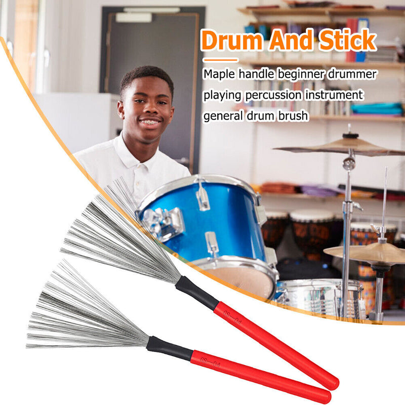 #A 2pcs Drum Sticks Wood Handle Cleaner Drum Brushes Percussion Drum Accessories