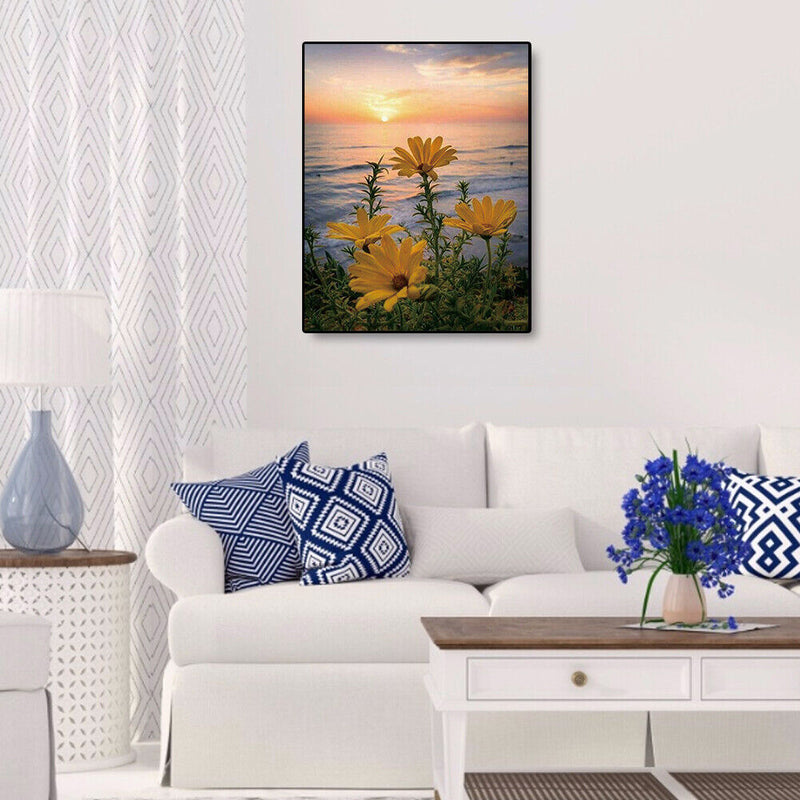 5D DIY Full Drill Diamond Painting Sunset Flowers Embroidery Craft Needlework