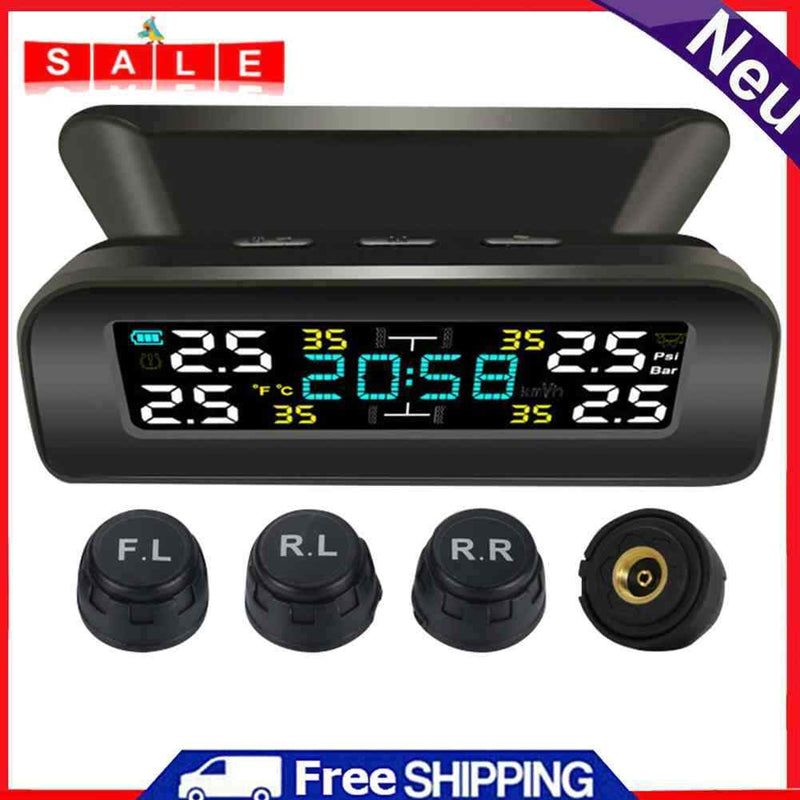 TY17 TY18 Solar Car TPMS with Clock Tire Pressure Temp Monitoring Alarm System