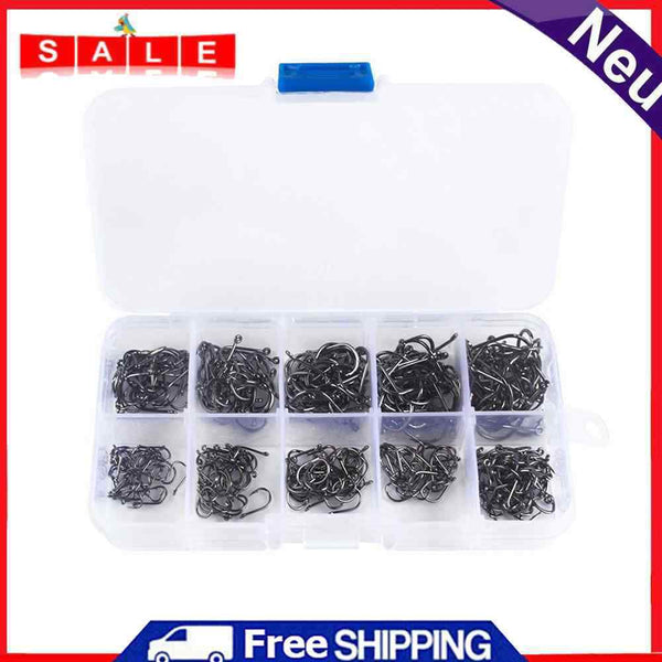 500pcs Fishing Hooks Set High Carbon Steel Barbed Fishhooks Rock Fishing Tackle