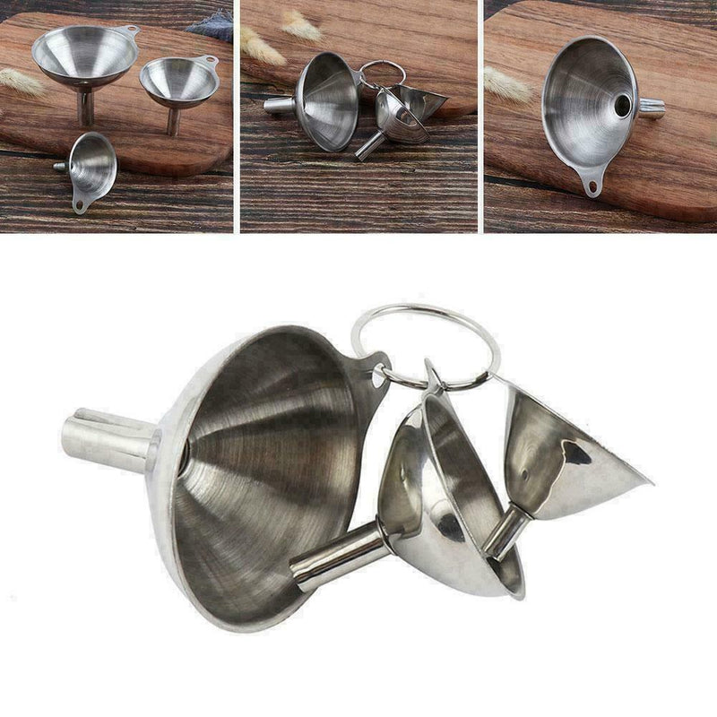 3 In 1 Portable Steel Mini Metal Funnel Set Kitchen B9F1 I2Q9 N L0S8