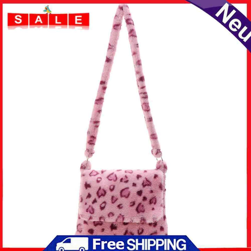 Women Plush Fur Flower Pattern Handbag Lady Winter Buckle Casual Top Handle Bag