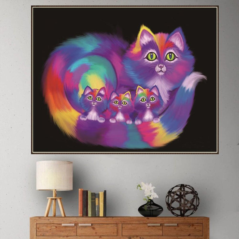 Family Cats DIY Round Diamond Painting Embroidery Kits Cross Stitch Craft