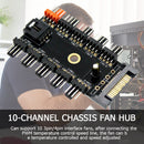 10 Ports PC Cooling Fan HUB SATA/Large 4 Pin Power Cooler Extension Splitter