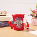 Round Messenger Strap Water Bottle Insulated Protective Bag (Red Elephant)
