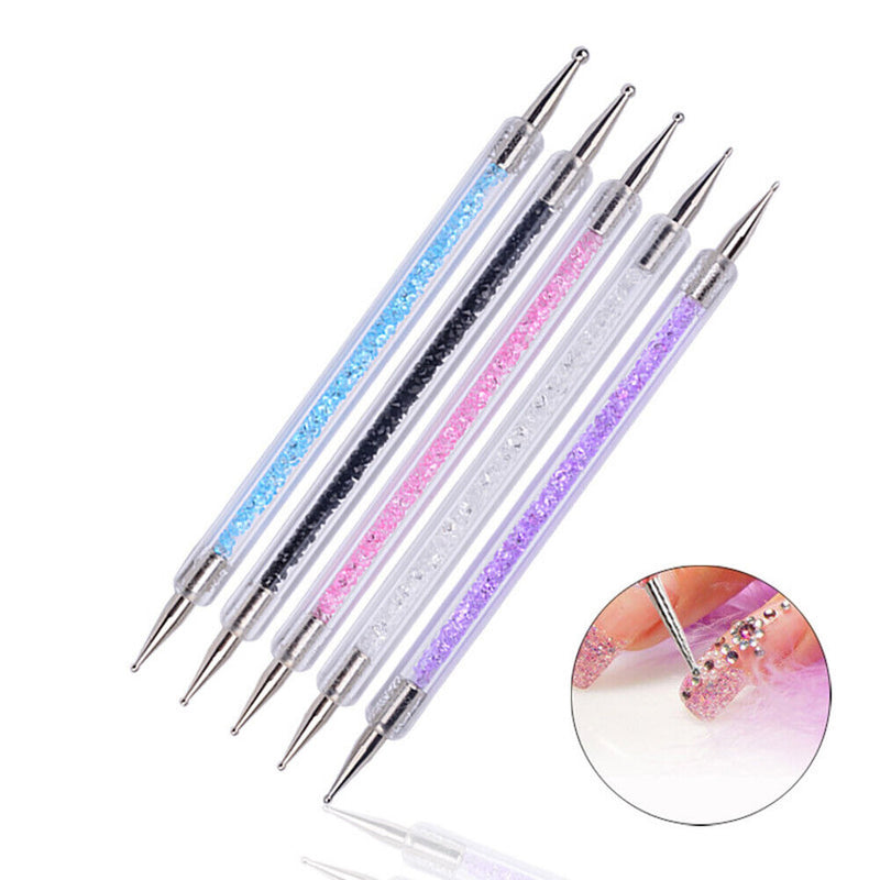 5pcs Double Head Diamond Drill Pen Manicure Sequins Picker Nail Art Crystal P