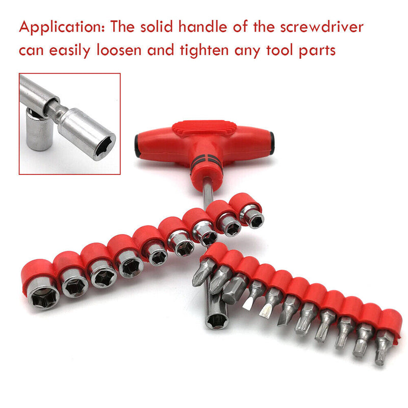 24pcs T-Handle Screwdriver Set Bits with Hex Head Drill Head Kit w/Sockets Newly
