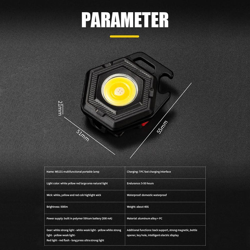 COB LED Keychains Flashlight 500lm Waterproof Work Lamp for Camping (A)