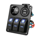 For Car RV 3 Gang 12V/24V Circuit Breaker Dual USB Port LED Rocker Switch Panel