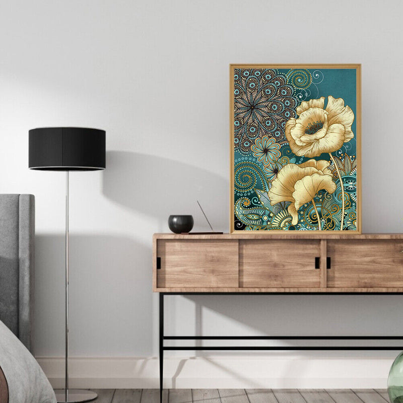 DIY Blue Printed Flowers Mosaic Full Round Diamond Drawing Handmade Rhinestone