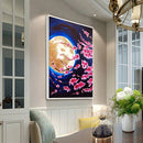 Peach Blossom Under Moon 5D Full Round Rhinestone Picture Home Decor 12x16 inch