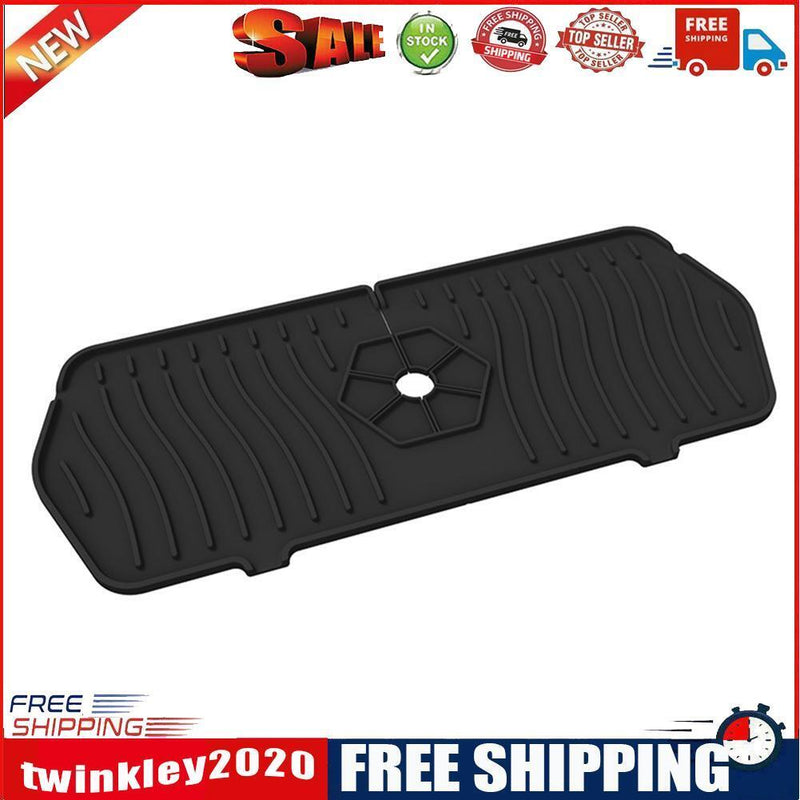Kitchen Faucet Mat Silicone Sink Splash Guard Counter Draining Pad (Black)