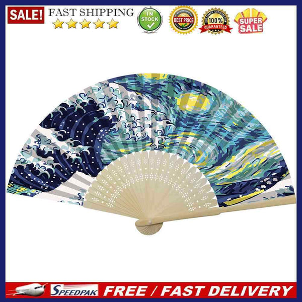 DIY Oil Paint By Numbers Waves Pattern Picture Summer Folding Fan Art Crafts