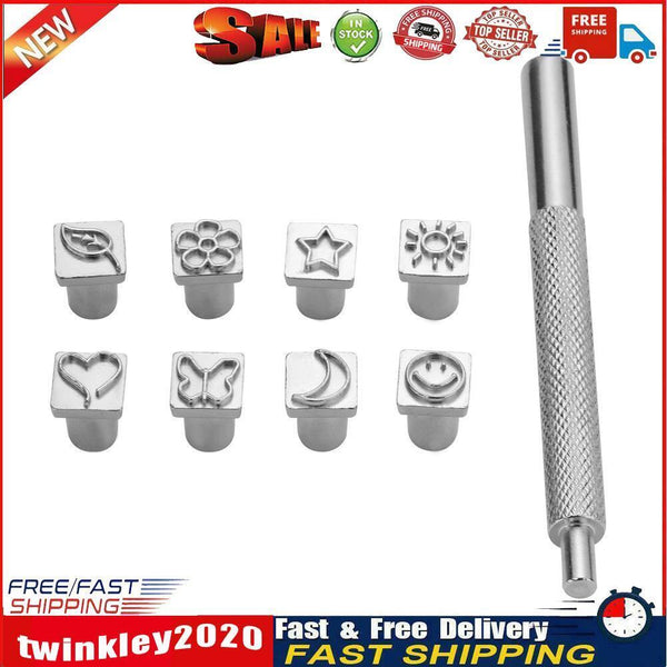 9 in 1 DIY Leather Printing Tool Steel Metal Carving Leathercraft Tool Kit Newly