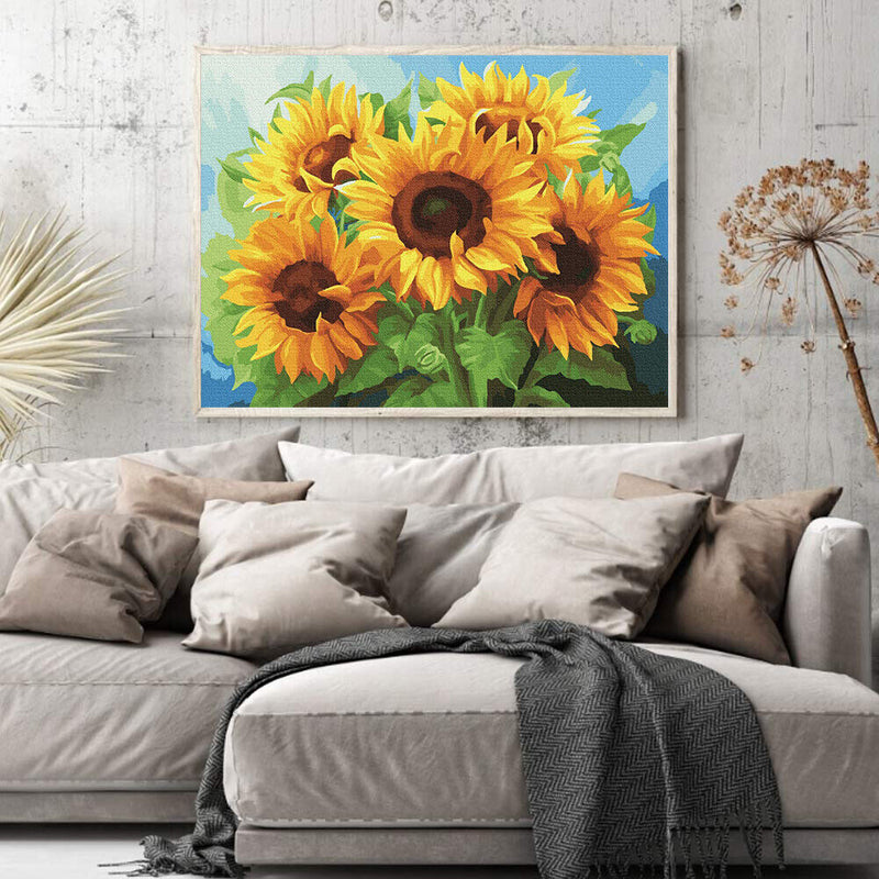 #A Tulip/Sunflower Oil Paint By Numbers DIY Handpainted Home Decoration Unfram