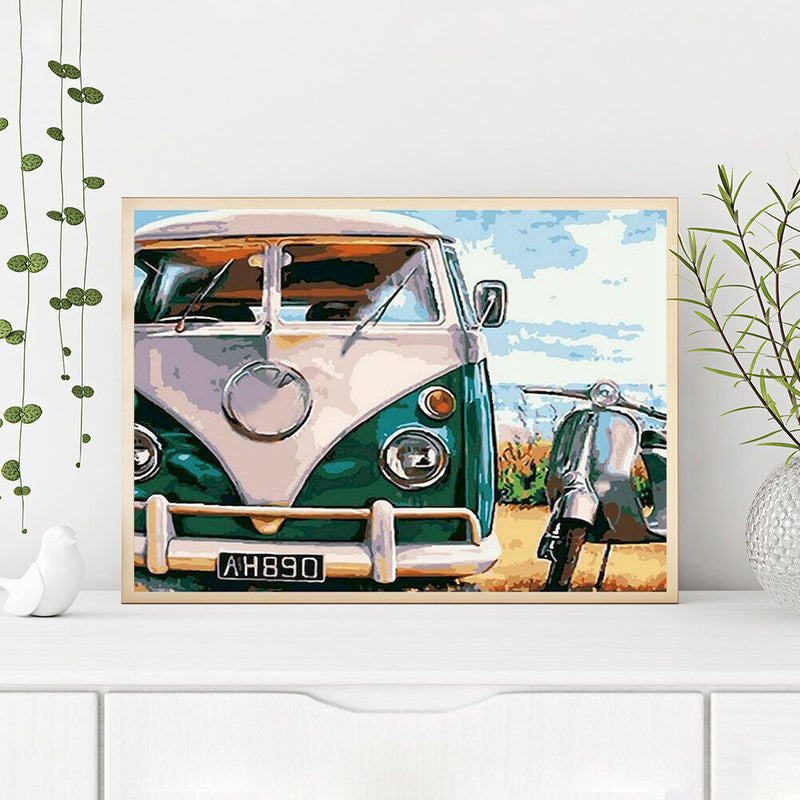 Bus Motorcycle Oil Paint By Numbers Kits DIY Handpainted on Canvas Wall Pictures