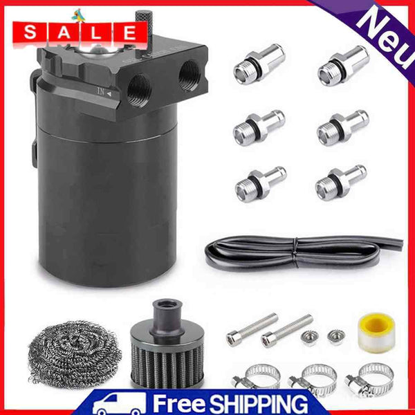 Baffled Car Oil Catch Can Tank with Air Filter Pants Cleaner Fuel Trap Container