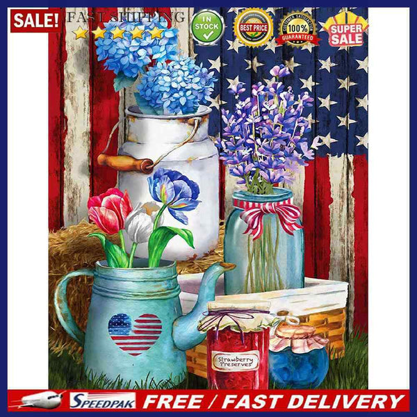 5D Diamond Painting Kit DIY flag and flowers Full Round Drill Mosaic Picture