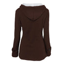 Thicken Solid Hooded Trench Coat Horn Buckle Women Outerwear (Coffee 3XL)