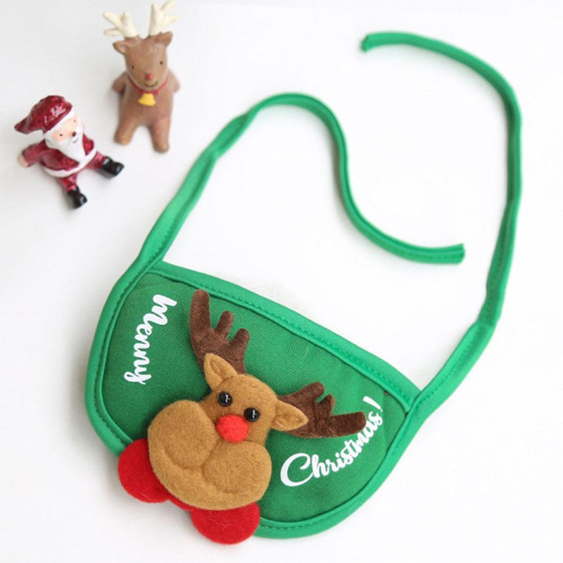 Xmas Dog Decorative Outfit Pet Hat Collar Bib Dress up (Green Saliva Towel)