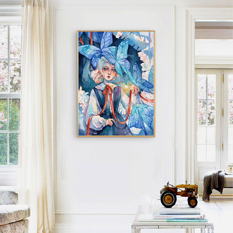 Blue Butterfly Girl Oil Paint By Numbers Kits Canvas Picture Wall Art DIY