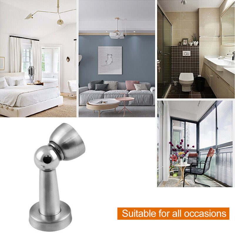Stainless Steel Magnetic Door Stopper Floor Suction Non Wall Protectors Doorstop