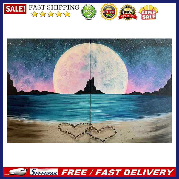 2 Panels Beach Hearts Moon Oil Paint By Numbers Wall Art Craft Home Decorat