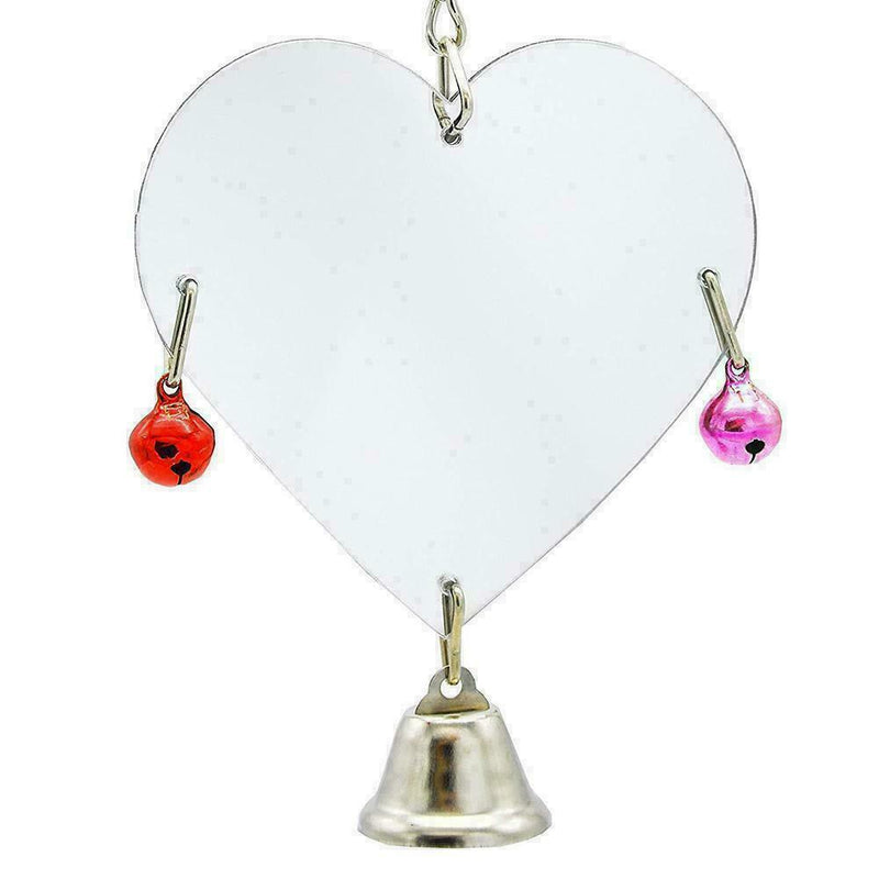 Pet Parrot Bird Heart Shape Mirror Toys Bell Swing Hanging D1C3 Cage M4A9