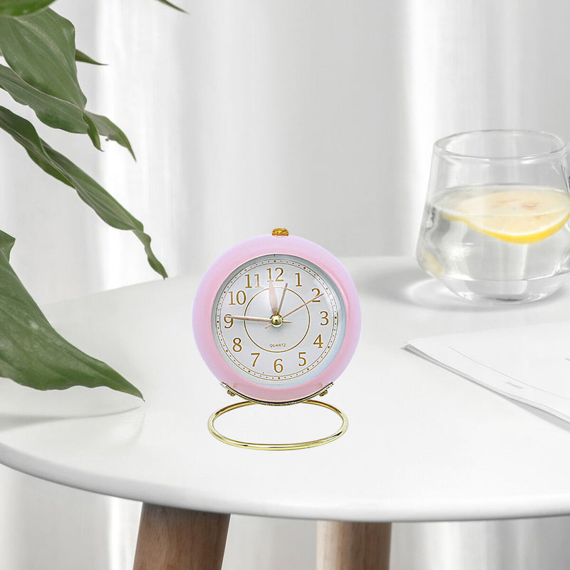 Analog Alarm Clock Light Emitting Silent Non Ticking Clock for Kid (Pink)