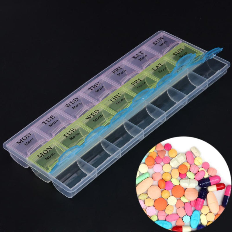 7 Days Weekly Transparent 21 Compartment Lid Tablet Pill Box Holder Case