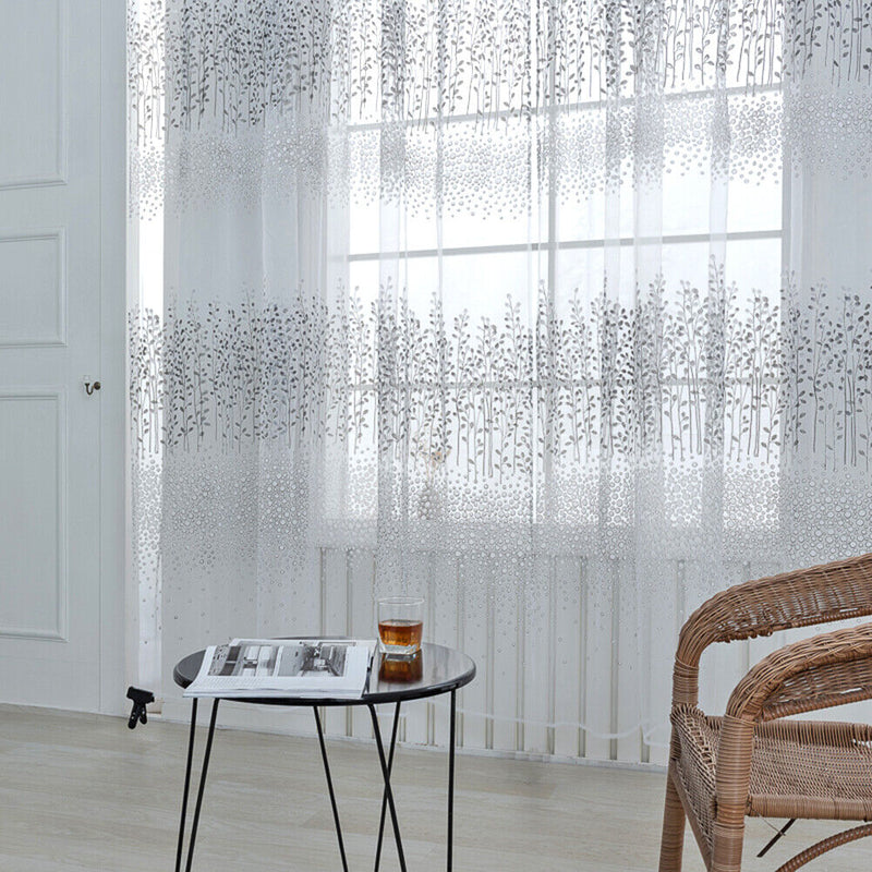 Leaf Print Semi-shading Tulle Curtains Living Room Bedroom Window Screen Drap