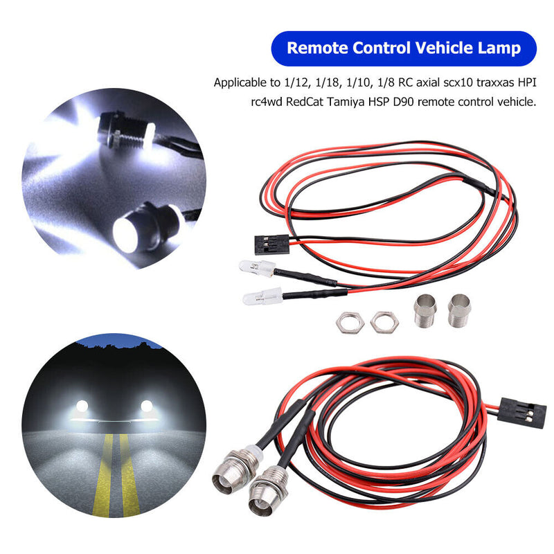 2pcs RC Cars 5mm LED 70cm Headlight Taillight for 1/12 1/18 1/10 1/8 Axial Scx10
