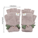 Fluff Gloves Half Finger Mittens Cartoon Animal Pattern Winter Fluffy Knitted