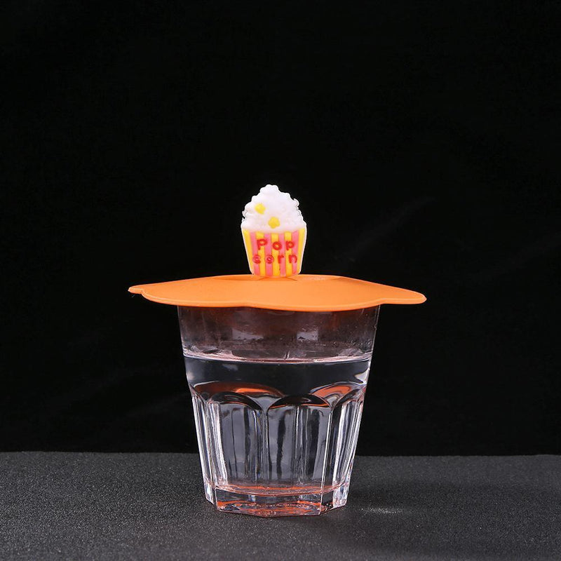 5pcs Silicone Cup Cover Heat-resistant Leak Proof Cartoon (Orange Popcorn)