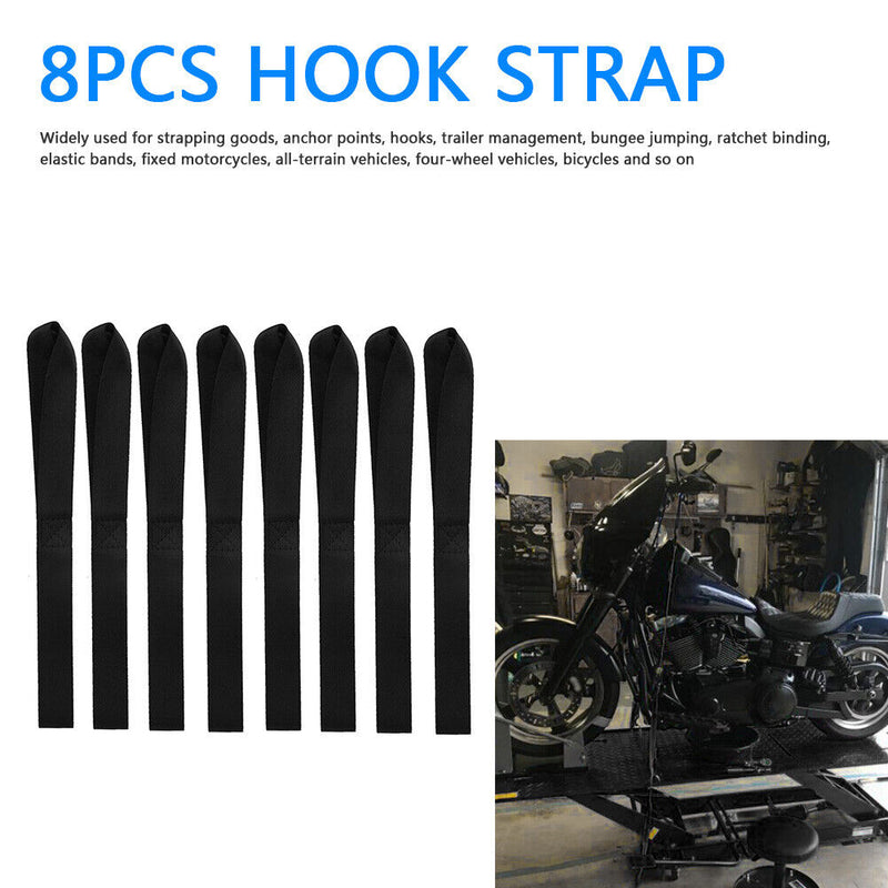 8pcs 13x1 inch Soft Loop Tie-Down Strap for Securing ATV Motorcycle (Black)