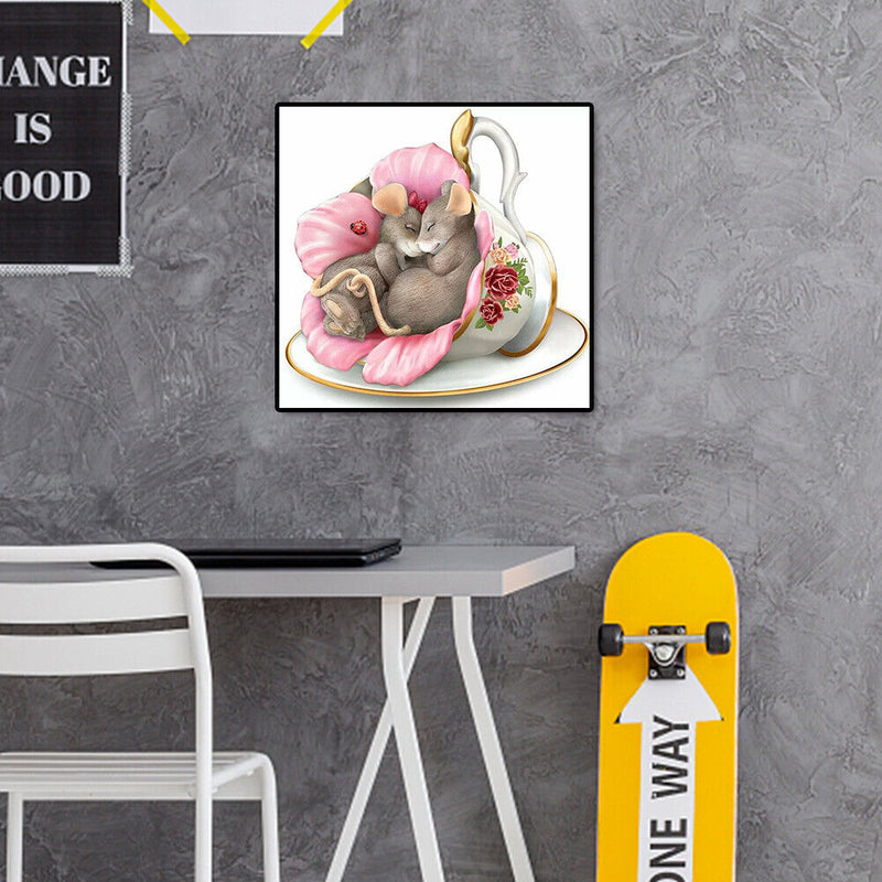5D DIY Full Drill Diamond Painting Cup Rats Cross Stitch Needlework Home Decor