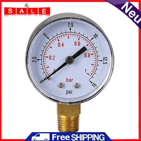Low Pressure Gauge for Fuel Air Gas Oil Water 50mm 0/15 PSI 0/1 Bar 1/4 BSPT