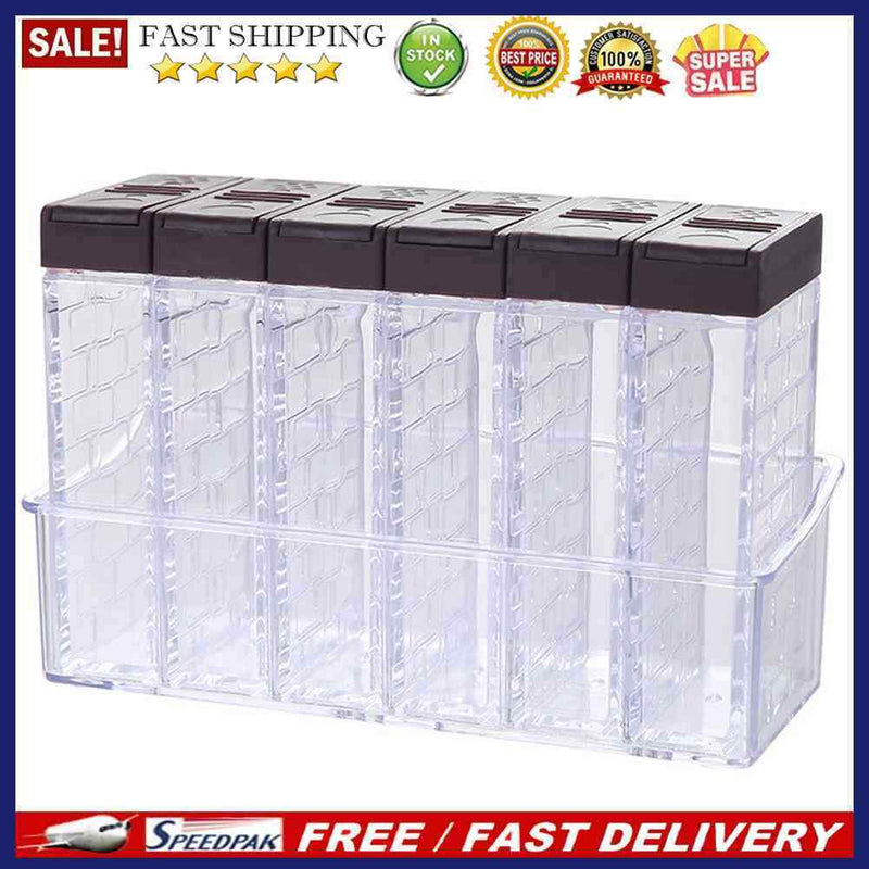 6pcs Transparent Seasoning Jar Spice Salt Pepper Powder Storage Box Kitchen T
