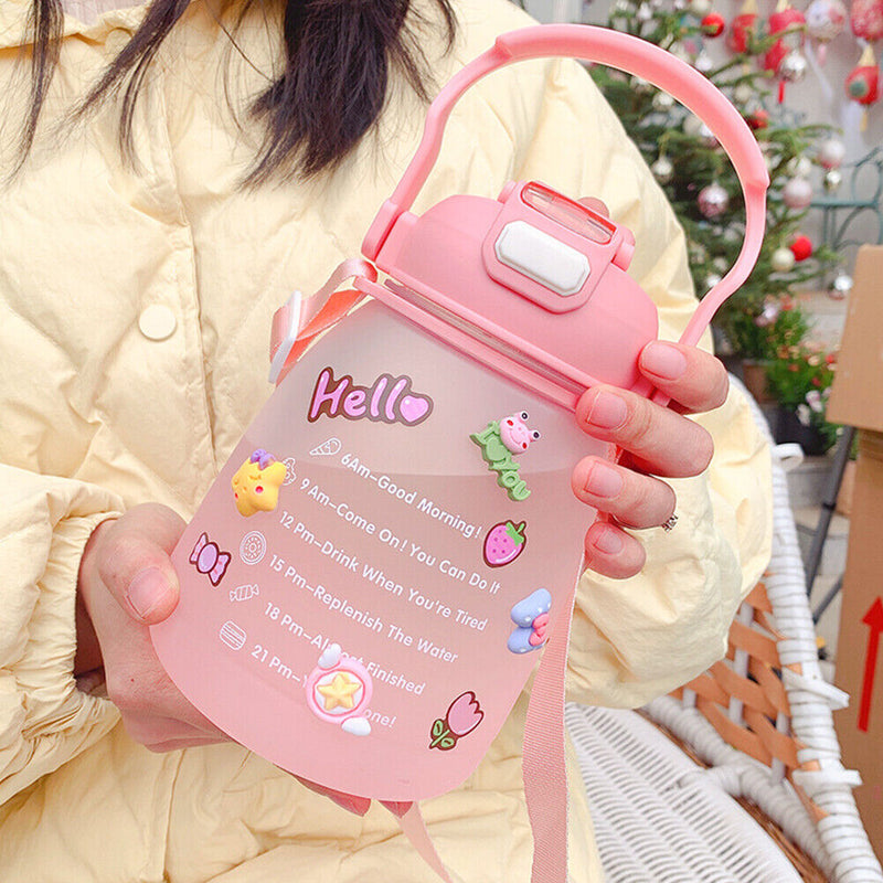 1300ml Large Capacity Cute Girl Water Bottle Plastic Straw Water Cup (Pink)