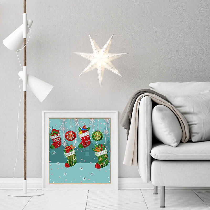 Partial Special Shape Drill Rhinestone Painting 5D DIY Christmas Socks Picture