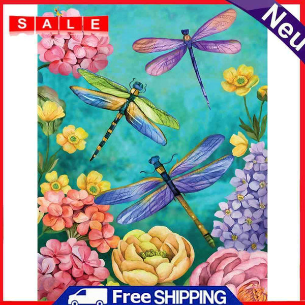 Dragonfly in Flower Oil Paint By Number DIY Handpainted Home Decoration Unframed