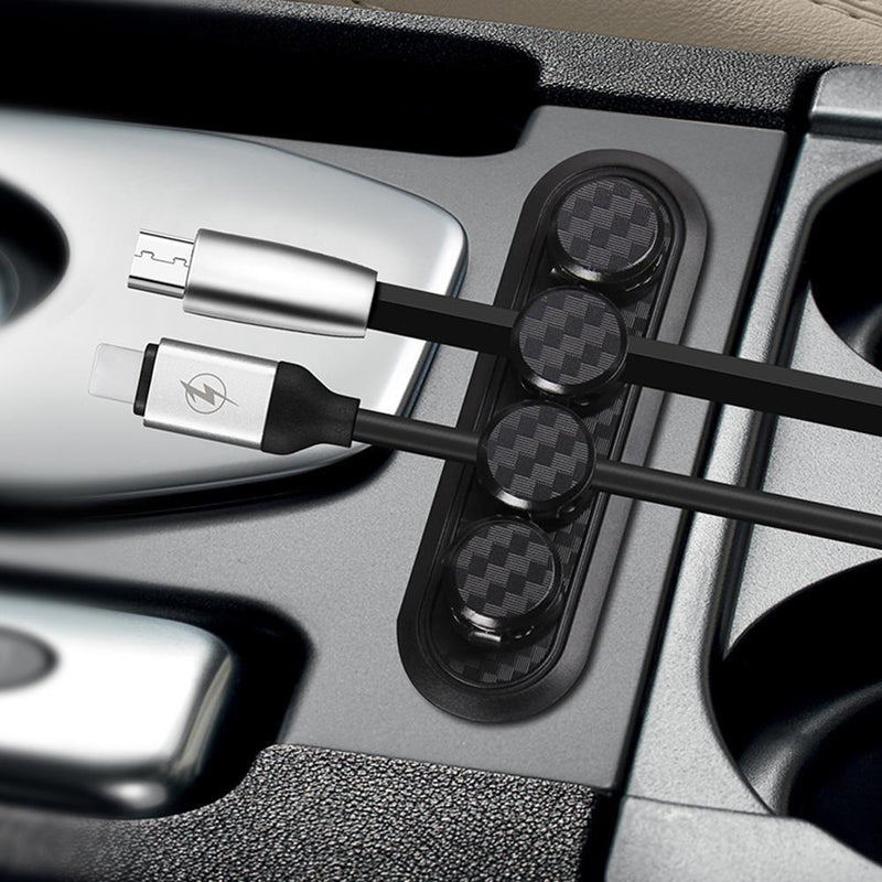 Magnetic Cable Organizer Clip Carbon Fiber Look Desktop USB Data Cable Hold