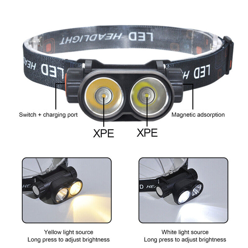 USB Rechargeable Headlight XPE LED Flashlight Indoor Camping Night Fishing