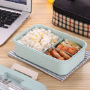 Microwave Lunch Box Wheat Straw Compartments Bento Food Container (Blue) Newly
