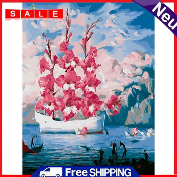 DIY Digital Oil Painting By Numbers Flower Boat Art Picture Kits Wall Decoration