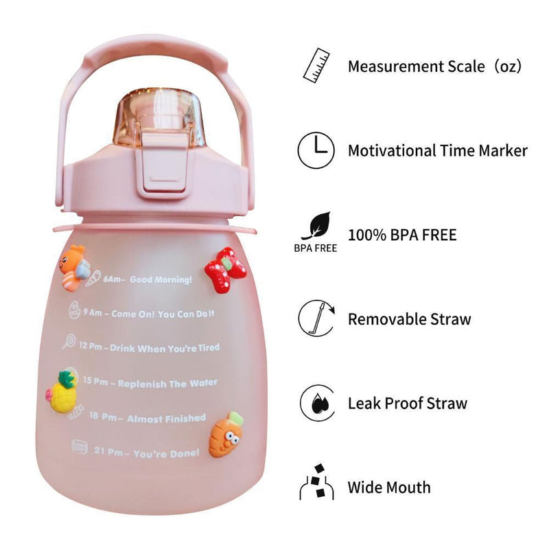 Water Bottle - Cute Belly Bottles Water Jug with Time Marker 1.3L (Pink)