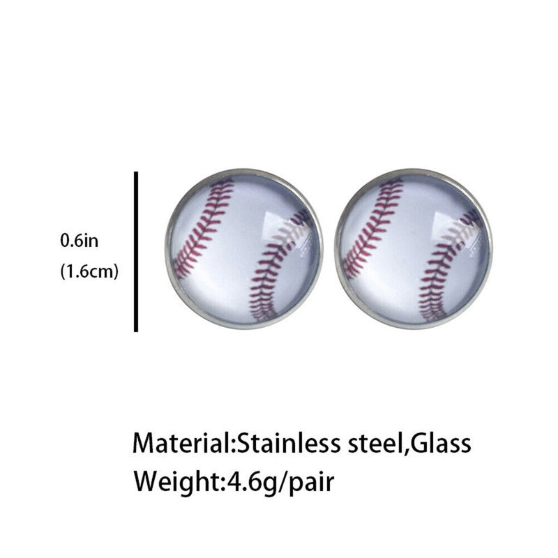 Women Girls Fashion Baseball Glass Stud Stainless Steel Earrings Party Jewelry
