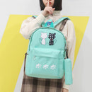 3pcs Composite Cats Canvas Girls Backpack Crossbody Bag Pencil Case(Green)