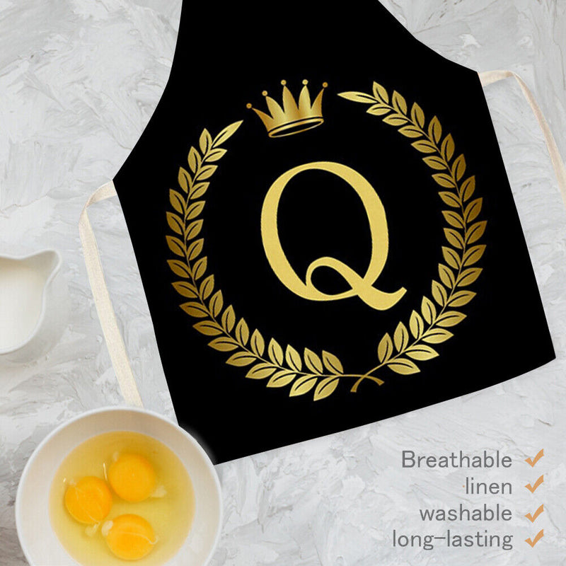 Letter Q Printed Linen Apron Kitchen Waterproof Home Cooking Bibs (82X68CM)